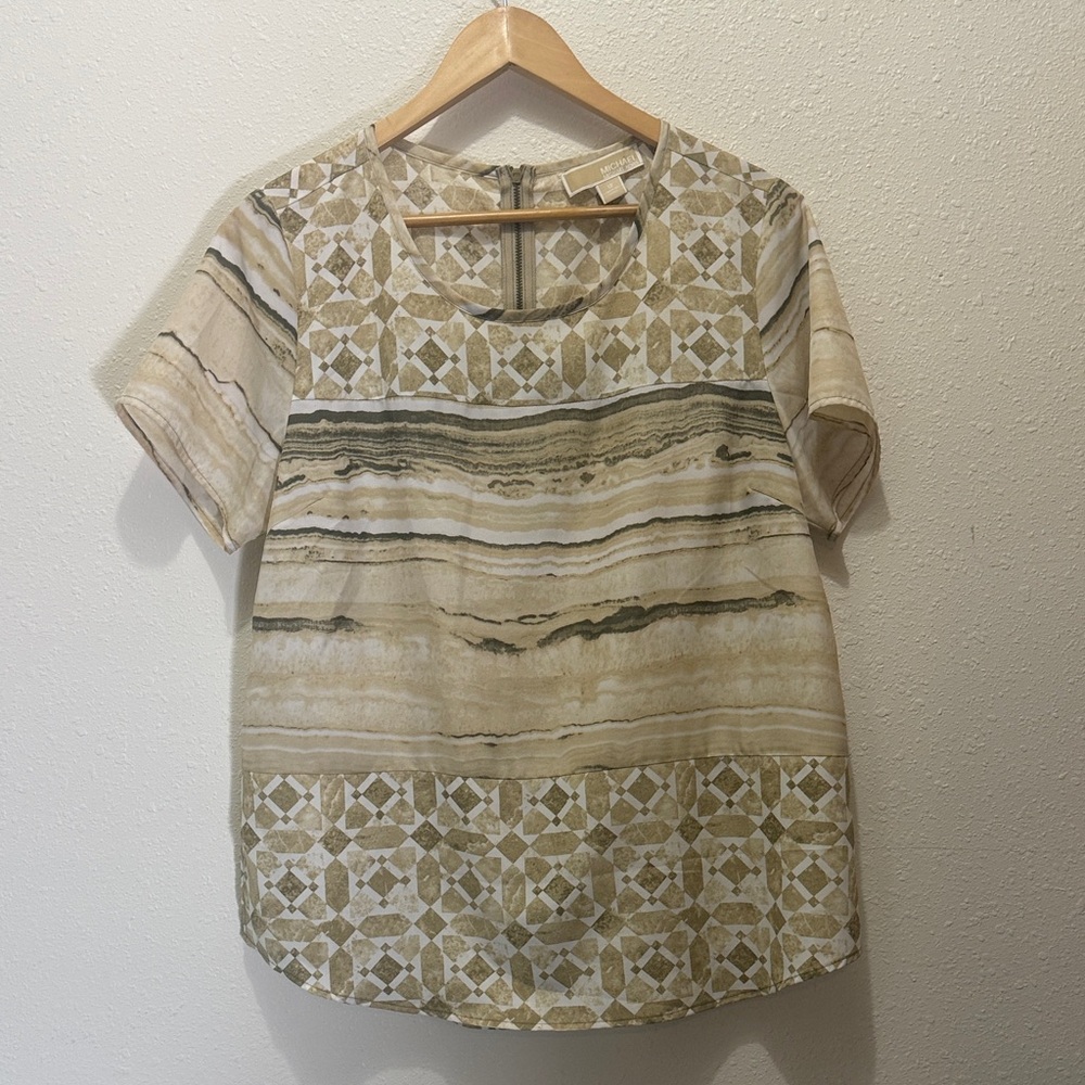 Michael Kors Elegant Beige Patterned Women's Top, Size 12